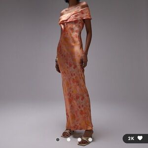 ASOS Off Shoulder Orange Pink Dress